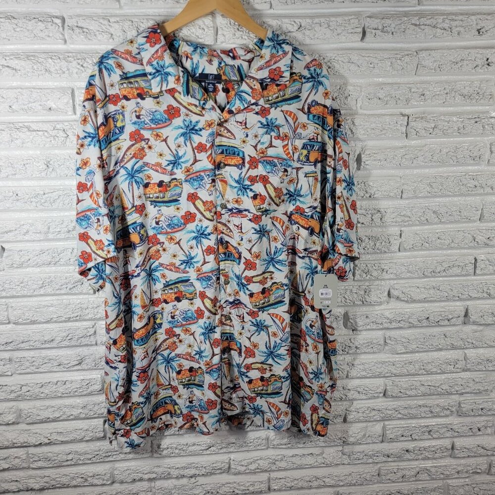 George Mens Shirt 3XL Short Sleeve Orange Tropical Surfing Rayon FLO184XE